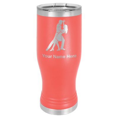 LaserGram 14oz Vacuum Insulated Pilsner Mug, Salsa Dancers, Personalized Engraving Included (Coral)