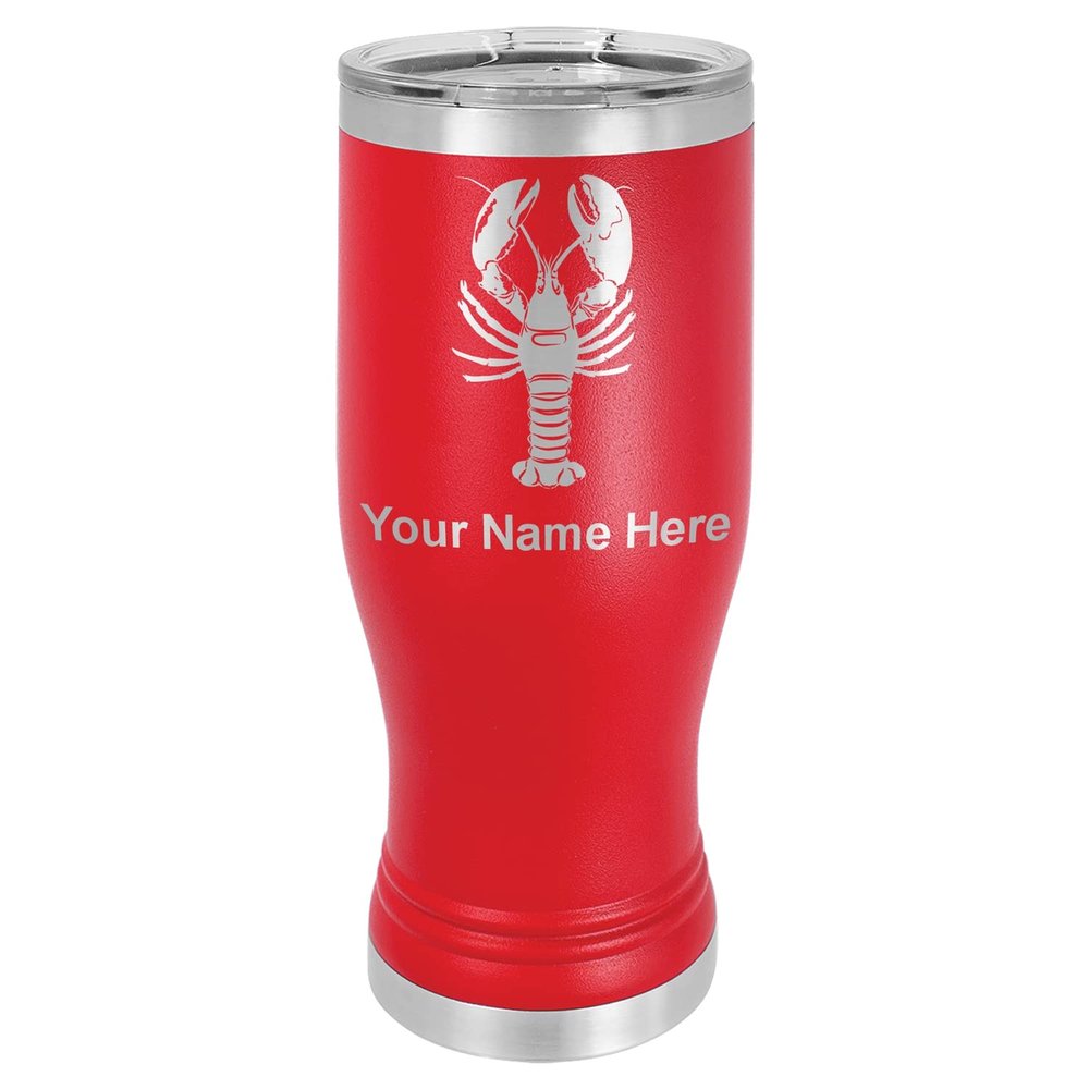LaserGram 14oz Vacuum Insulated Pilsner Mug, Lobster, Personalized Engraving Included (Red)