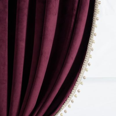 Lush Decor Luxury Vintage Velvet with Silky Pompom Trim Window Curtain Panel Single 52" W x 84" L Plum - Velvet Curtains for Living Room - Purple Curtains