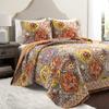 Lush Decor Bohemian Flower Reversible Cotton Quilt Queen Size 3 Piece Set Full/Queen Tangerine & Lilac - Floral Bedding Set Queen Quilt - Boho Bedding view 1