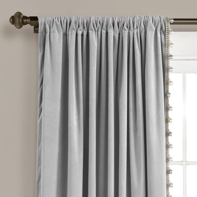 Lush Decor Luxury Vintage Velvet with Silky Pompom Trim Window Curtain Panel (Single), 84" L x 52" W, Gray