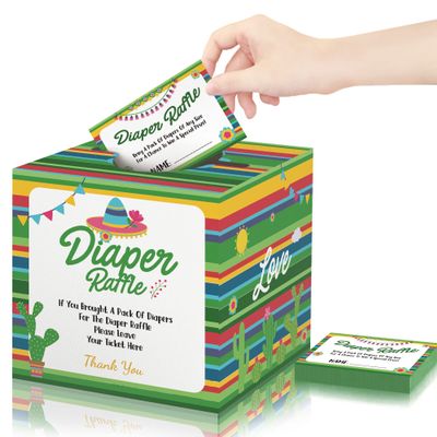 Diaper Raffle Game, 50 Pcs Diaper Raffle Tickets with Box, Cactus Theme Diaper Raffle Cards Game for Baby Shower, Party Decoration Centerpiece Supplies, Bring Diaper to Gain a Chance to Win a Prize