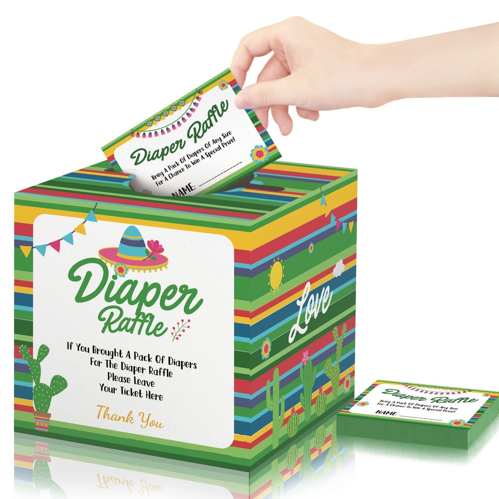 Diaper Raffle Game, 50 Pcs Diaper Raffle Tickets with Box, Cactus Theme Diaper Raffle Cards Game for Baby Shower, Party Decoration Centerpiece Supplies, Bring Diaper to Gain a Chance to Win a Prize