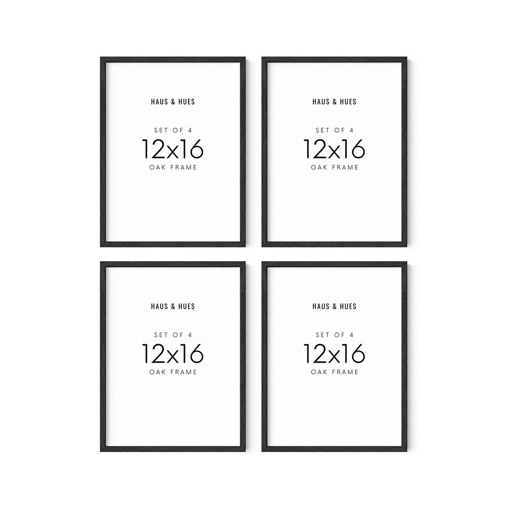 HAUS AND HUES 12x16 Black Oak Frame Set of 4 - Rustic Wooden Poster Holders with Basic Design