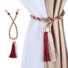 2pcs Tassel Curtain Rope Tiebacks Hook Window Hand Knitting Ball Decor Buckle Cord Drapery Holdbacks 61cm,red,4pcs view 1