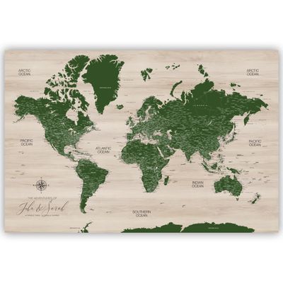 HolyCowCanvas Personalized Push Pin Map of the World on Canvas, World Map Pin Board, World to Mark Places, Track Travels, Gift for Travelers, Couples Gift (Forest)