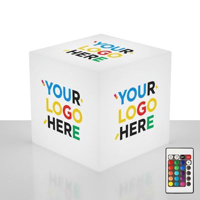 Custom Personalized LED Cube Lights - Glow Light Up Box w/Remote Control - Color Changing Indoor/Outdoor Weatherproof Stool - Corporate/Event/Wedding/Brand Logo/Trade Show (2 Side Logo, 20")