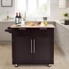 COSTWAY Kitchen Island on Wheels, Kitchen Cart with Side Towel Bar, 2 Drawers, 2 Door Cabinet, Rolling Storage Trolley Cart with Rubber Wood Top & Lockable Casters (Brown) view 2