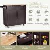 COSTWAY Kitchen Island on Wheels, Kitchen Cart with Side Towel Bar, 2 Drawers, 2 Door Cabinet, Rolling Storage Trolley Cart with Rubber Wood Top & Lockable Casters (Brown) view 3
