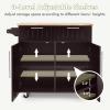 COSTWAY Kitchen Island on Wheels, Kitchen Cart with Side Towel Bar, 2 Drawers, 2 Door Cabinet, Rolling Storage Trolley Cart with Rubber Wood Top & Lockable Casters (Brown) view 4
