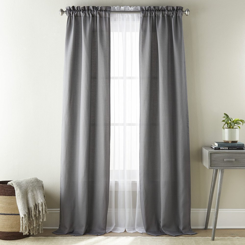 Grand Avenue Grey Curtains, Light Filtering Window Curtains 84 Inches Long, Rod Pocket 2 Curtain Panels + 2 Sheers