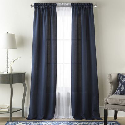 Grand Avenue Navy Curtains, Light Filtering Window Curtains 84 Inches Long, Rod Pocket 2 Curtain Panels + 2 Sheers