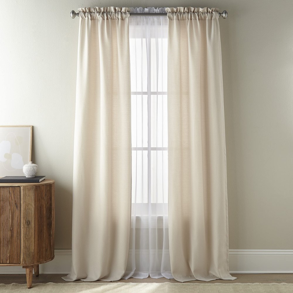 Grand Avenue Beige Curtains, Light Filtering Window Curtains 84 Inches Long, Rod Pocket 2 Curtain Panels + 2 Sheers