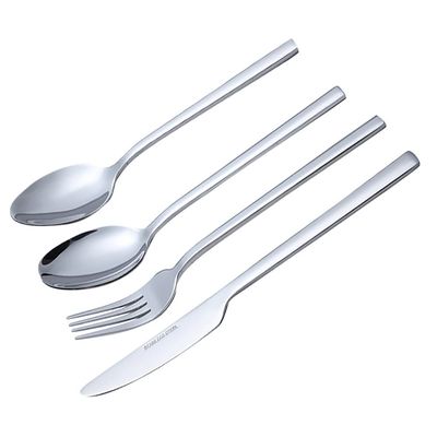 24 Piece Silverware Set Square Flatware Sets Stainless Steel Service for 6 Mirror Polished Delicate Cutlery Set for Home Kitchen Restaurant Wedding Include Forks Knife Spoons Teaspoons Set