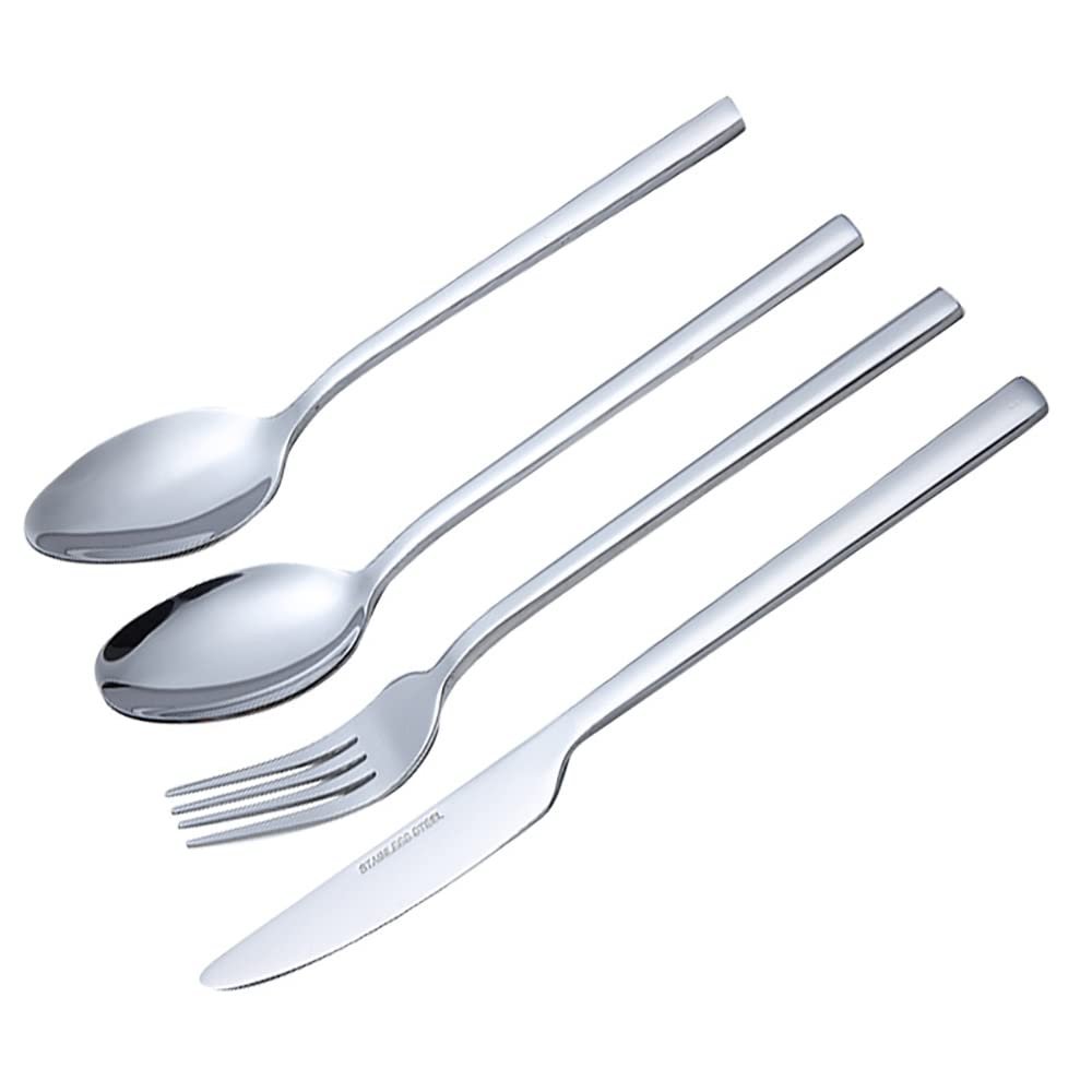24 Piece Silverware Set Square Flatware Sets Stainless Steel Service for 6 Mirror Polished Delicate Cutlery Set for Home Kitchen Restaurant Wedding Include Forks Knife Spoons Teaspoons Set