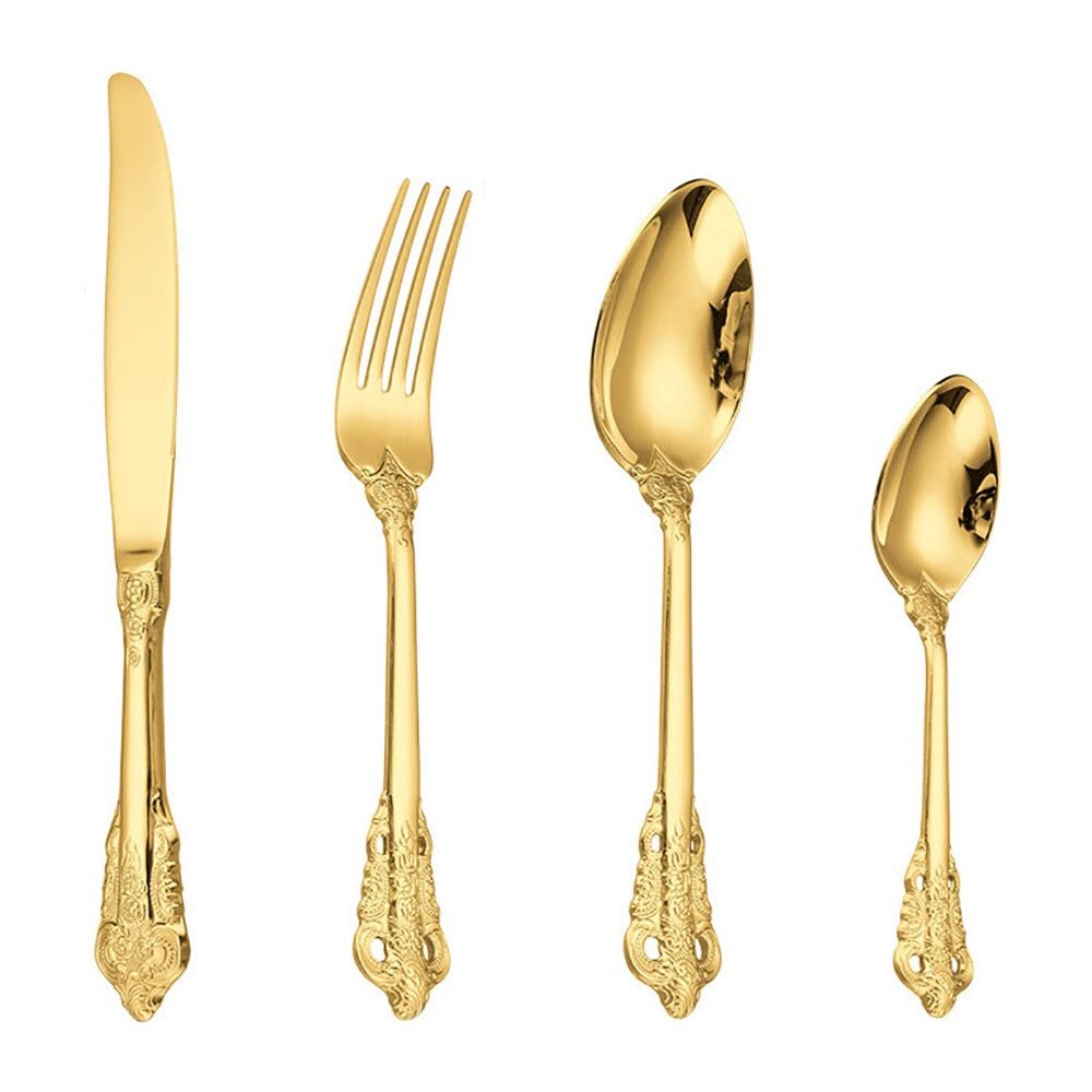 40 Piece Gold Silverware Set for 10 Palace Flatware Sets With Exquisite Relief Pattern 18/10 Stainless Steel Home Kitchen Wedding Restaurant Cutlery Utensils Include Knifes Forks and Spoons