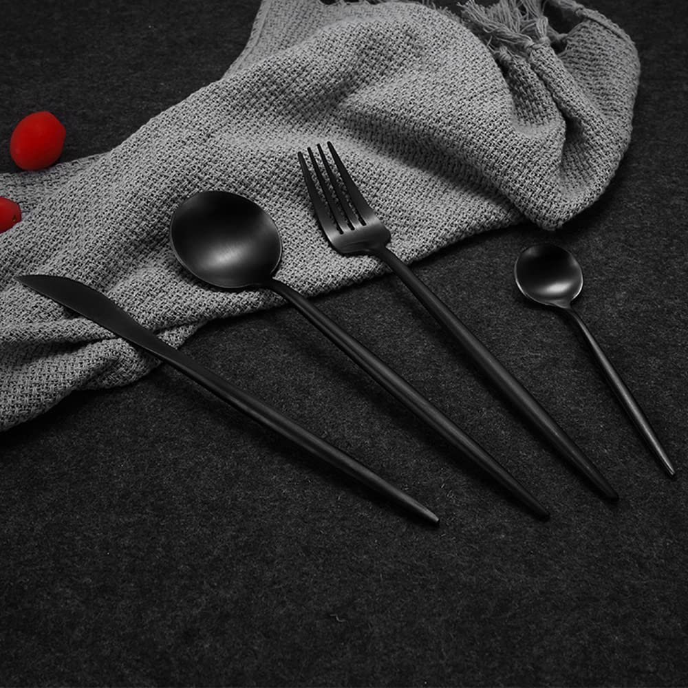 Black Silverware Set 40 Piece Flatware Sets for 10 Durable Stainless Steel Delicate Wedding Restaurant Home Kitchen Eating Cutlery Utensils Include Teaspoons Knifes Forks and Spoons Silverware Set