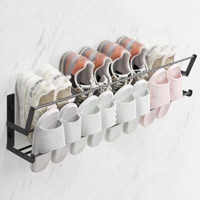 CTVR Stainless Steel Slippers Rack, Bathroom Door Slippers Organizer Stand, Wall Mounted Towel Hanger, for Kitchen, Entryway, Double-Decker (Size : 60 * 19 * 13.5cm)