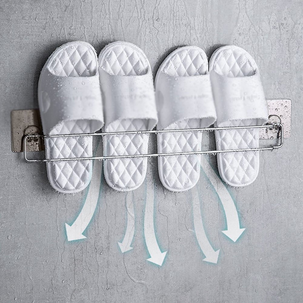 CTVR Wall Mounted Shoe Rack, Stainless Steel Slipper Shelf, Bathroom Shoe Holder, Multifunctional Towel Stand, for Closet, Entryway, Kitchen