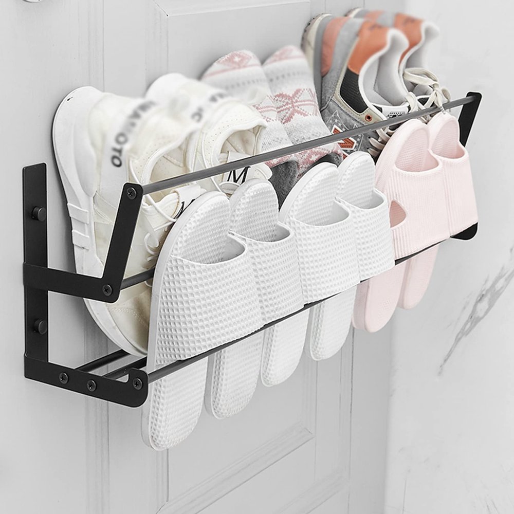 CTVR Stainless Steel Slippers Rack, Bathroom Door Slippers Organizer Stand, Wall Mounted Towel Hanger, for Kitchen, Entryway, Easy to Assemble (Size : 70 * 19 * 13.5cm)