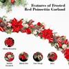5 ft Christmas Garland for Mantle Unlit Garland for Stairs Railing, Banister, Staircase, Fireplace, for Table No Light, Garland Decor Frosted Red Poinsettia Holiday Tree (Frosted Red Poinsettia) view 4