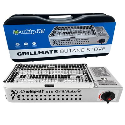 Whip-It! GrillMate Stove Set - Compact Portable BBQ Grill, Tabletop Grills for Camping, Picnics, Gardens and Beach Parties - Silver
