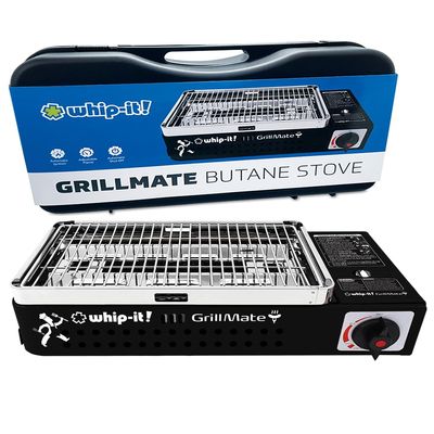 Whip-It! GrillMate Stove - Compact Portable BBQ Grill, Tabletop Grills for Camping, Picnics, Gardens and Beach Parties - Black