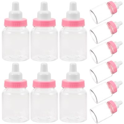 12Pcs Pink Mini Feeder Style Candy Bottles Shower Box Decorative Party Favors for Newborn Celebrations Fillable Plastic Containers for Sweet Treats