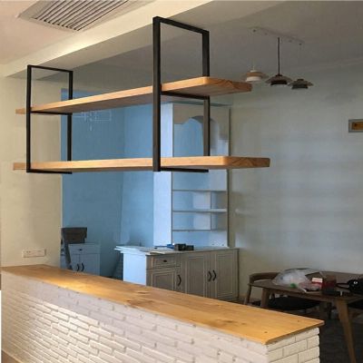 Drsyffsup Hanging Ceiling Rack Wall Shelf Suspended Wine Holder Wooden Bar Front Restaurant Ceiling Floating Shelves Plant Stands for Kitchens Bedroom Farmhouse Home (Size : 100x30x80cm)