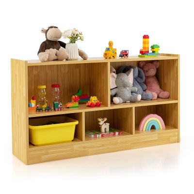 HONEY JOY Kids Toy Storage Organizer, 5-Section Storage Daycare Shelf for Preschool, Children 2-Tier Open Wooden Display Book Shelf Organizer for Classroom, Playroom & Nursery, Kindergarten(Yellow)