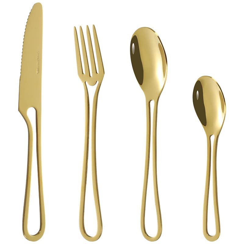 24 Piece Gold Silverware Set for 6 Hanging Flatware Sets Stainless Steel Home Kitchen Wedding Restaurant Cutlery Utensils Delicate Include Teaspoons Knifes Forks and Spoons Tableware Set
