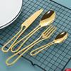 24 Piece Gold Silverware Set for 6 Hanging Flatware Sets Stainless Steel Home Kitchen Wedding Restaurant Cutlery Utensils Delicate Include Teaspoons Knifes Forks and Spoons Tableware Set view 2