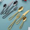24 Piece Gold Silverware Set for 6 Hanging Flatware Sets Stainless Steel Home Kitchen Wedding Restaurant Cutlery Utensils Delicate Include Teaspoons Knifes Forks and Spoons Tableware Set view 4