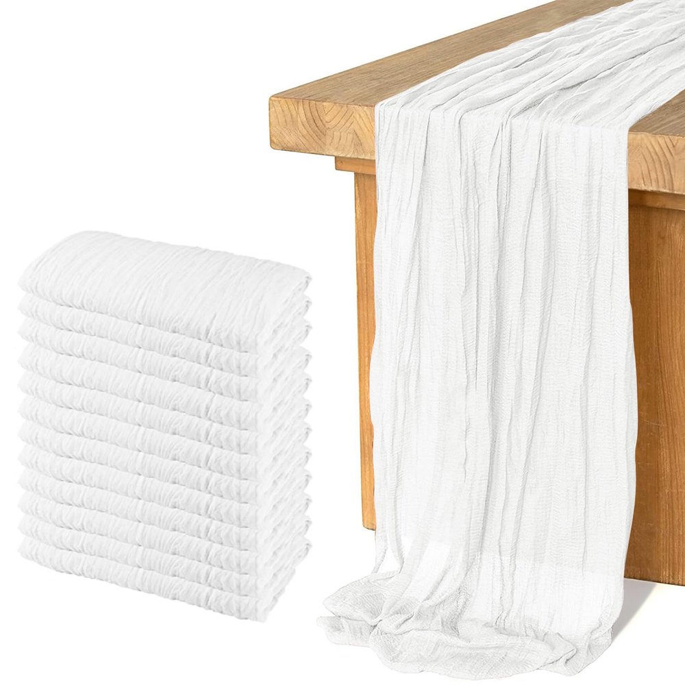 12 Pack Cheesecloth Table Runner, Runner Gauze Boho Wedding Decor Romantic Table Runner for Wedding Birthday Party(35" x 118") (White)