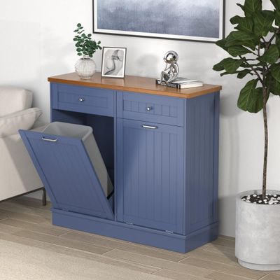 Betterhood Tilt Out Trash Cabinet 10 Gallon Wooden Free Standing Laundry Sorter Cabine,Recycling Cabine with Hideaway Drawer,Tilt Out Trash Cabinet Can Bin Kitchen