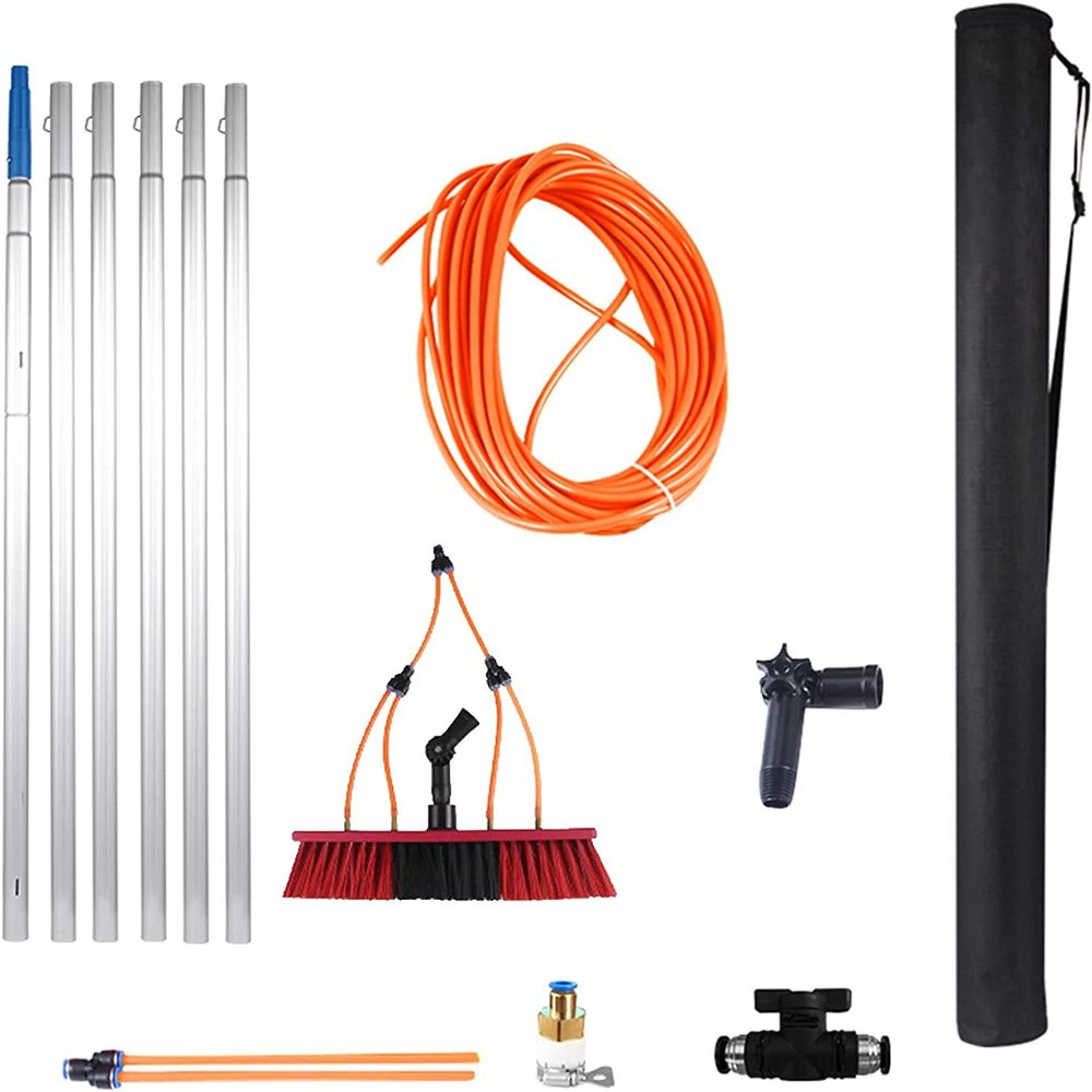 Water Fed Pole Kit,Water Fed Brush Window Cleaning Tool Kit, Window Cleaning Pole Rinse Bar Brush Window Washer Combo Window Washing Equipment for Car Indoor Outdoor High Windows (Size : 29FT/9M)