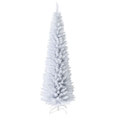 OFFICEJOY 7FT White Pencil Christmas Tree, Artificial Christmas Tree w/Premium PVC Needles, Pine Tree w/Solid Metal Stand, Ideal for Home, Office, Shops, Holiday Decoration