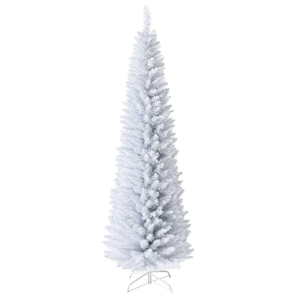 OFFICEJOY 7FT White Pencil Christmas Tree, Artificial Christmas Tree w/Premium PVC Needles, Pine Tree w/Solid Metal Stand, Ideal for Home, Office, Shops, Holiday Decoration