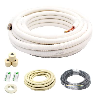 25ft Length Mini Split Line Set,1/4" 3/8" OD Copper Pipes Tubing and 3/8 White PE Thickened Insulated Coil with Flared Nuts for Mini Split Air Conditioner HVAC or Heat Pump System. (25Ft(1/4+3/8))