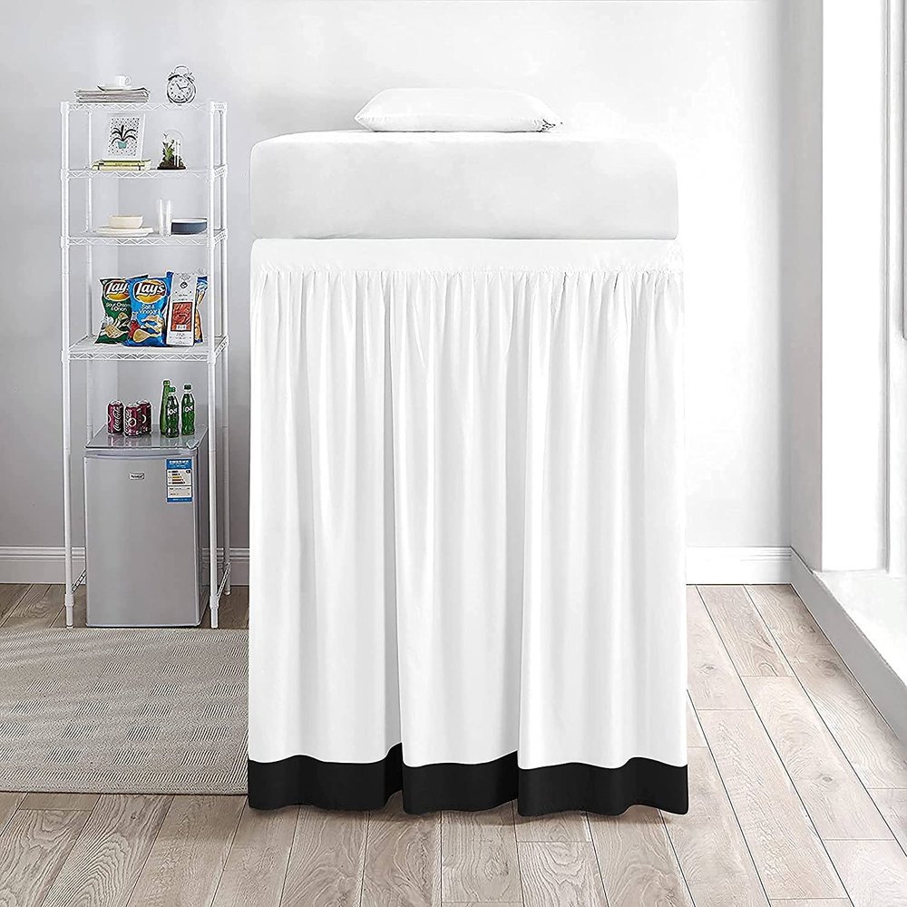 Dorm Room Bed Skirt, Two-Tone Ruffle Dorm Bed Skirt with 3 Sided Coverage, Fade, Shrink & Wrinkle Resistant Brushed 100% Microfiber Dorm Bed Skirts 40 Inch Tailored Drop - Black Solid,Twin-XL Size.