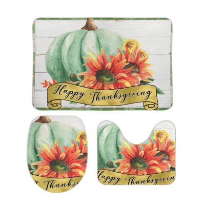 3 Pieces Happy Thanksgiving Bathroom Rug Set Fall Pumpkin Decoration Autumn Soft Foam Non Slip Bath Mats Sets Toilet Contour Mat Lid Cover for Bathtub Shower and Bathroom Decor 20"x32"