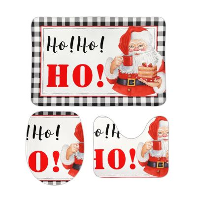 3 Pieces Merry Christmas Santa Hohoho Bathroom Rug Set Black White Stripe Soft Foam Non Slip Bath Mats Sets Toilet Contour Mat Lid Cover for Bathtub Shower and Bathroom Decor 20"x32"
