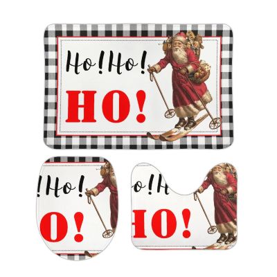 3 Pieces Merry Christmas Santa Hohoho Bathroom Rug Set Black White Stripe Soft Foam Non Slip Bath Mats Sets Toilet Contour Mat Lid Cover for Bathtub Shower and Bathroom Decor 20"x32"