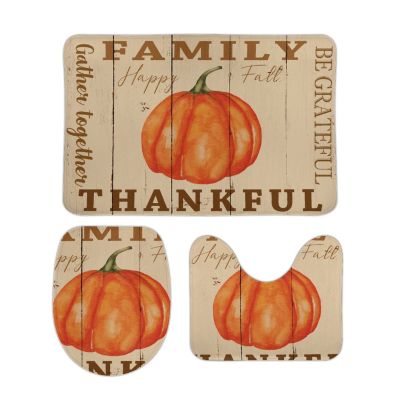 3 Pieces Be Grateful Thankful Family Gather Together Bathroom Rug Set Happy Fall Pumpkin Soft Foam Non Slip Bath Mats Sets Toilet Contour Mat Lid Cover for Bathtub Shower and Bathroom Decor 20"x32"