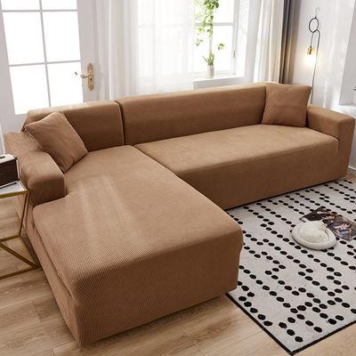 youyoucool Sectional Couch Covers L Sofa Covers Super Stretch 1 pcs Sofa Slipcovers for 3 Seaters Chaise Slipcover Pets, Coffee Color