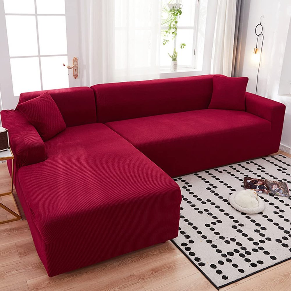 youyoucool Sectional Couch Covers L Sofa Covers Super Stretch 1 pcs Sofa Slipcovers for 3 Seaters Chaise Slipcover Pets, red
