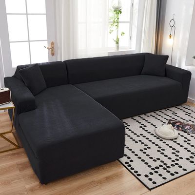 youyoucool Sectional Couch Covers L Shape Sofa Covers Super Stretch 2 pcs Sofa Slipcovers for 4 + 4 Seaters Chaise Slipcover Pets, Black