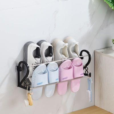 CTVR Door Shoe Rack, Double-Decker Shoe Holder, Wall Mounted Slipper Storage Stand, Multifunctional Towel Hanger, Suitable for Cotton Shoes and Sports Shoes (Size : 69 * 17.5 * 12cm)