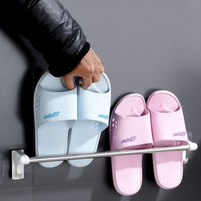CTVR Stainless Steel Shoe Rack with Hook, Hanging Shoe Organizer, Slipper Storage Stand, Multifunctional Shoe Hanger Towel Rack, No Drilling Easy Installation (Size : 44.5 * 7 * 7cm)