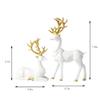 2PCS carved elk statue resin ornaments, Christmas reindeer fortune seeking decoration modern retro art standing and sitting posture, applicable to living room and bedroom (3D geometric white) view 4